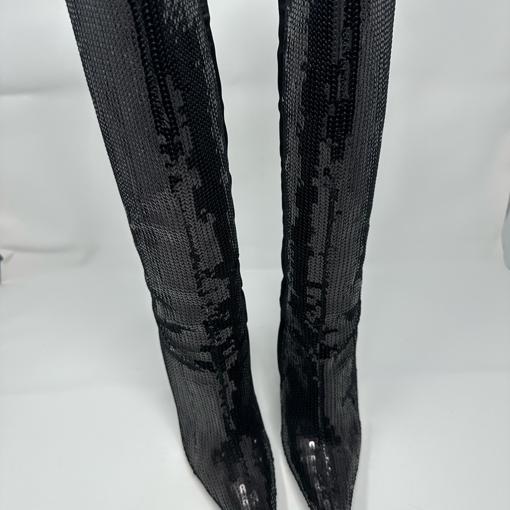 Black Sequin Knee-High Women's Boots